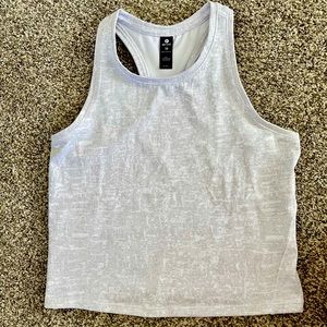 Medium 90 Degree by Reflex Crop Racerback Workout Tank in “Marbled Gray/ White”